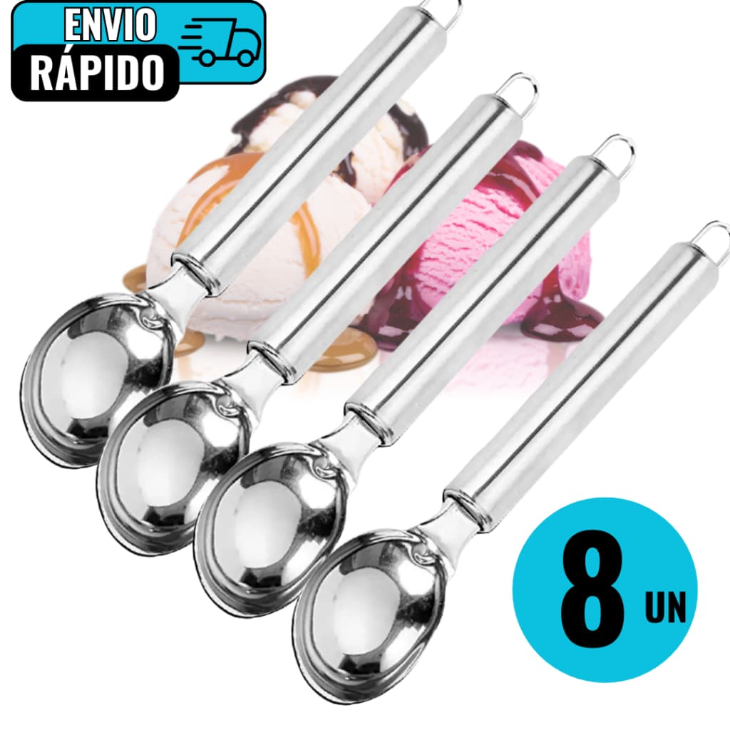 Kit Conjunto 8 Colheres Premium de Sorvete Açaí Sobremesas Para Sorveteria Restaurantes Lanchonetes