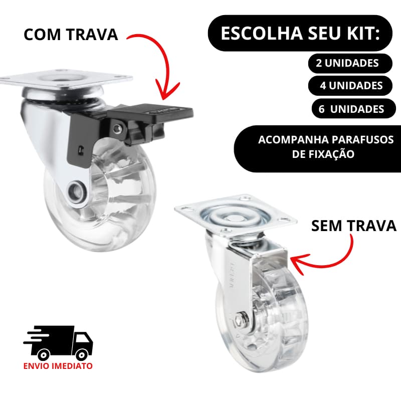 Kit de 6 Rodízio Giratório Em Gel 50mm Com e Sem Trava  Renna uso Profissional escolha seu kit