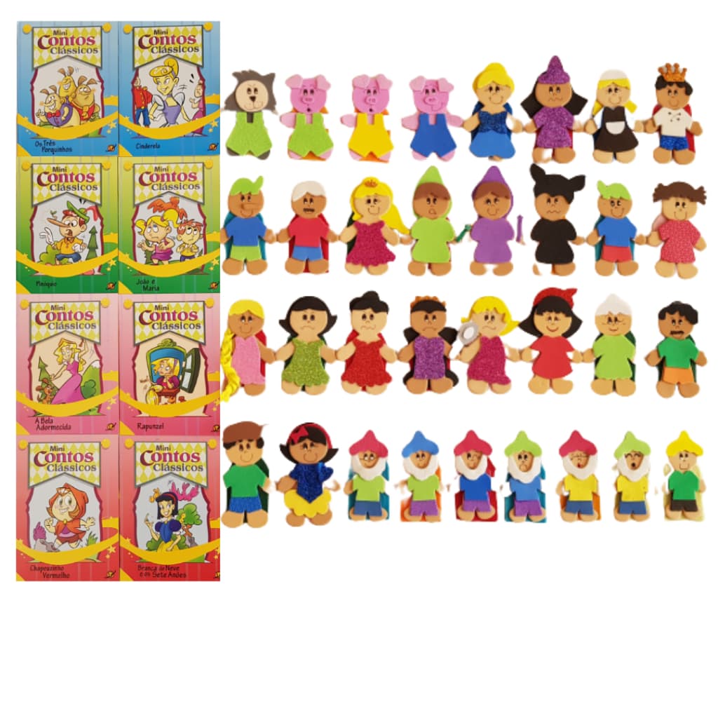 Kit com 8 historias infantis dedoches em eva
