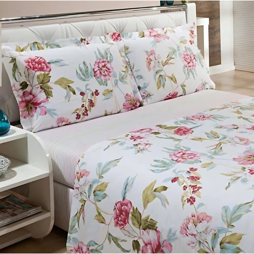 Lençol 170 Fios com Toque Macio Avulso Com Elástico Estampado Cama Casal Queen