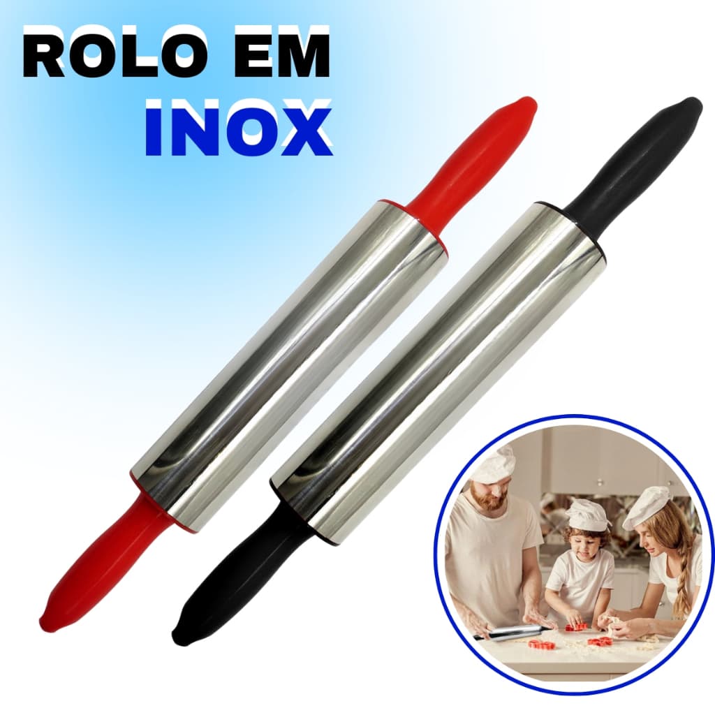 Rolo Para Massa Pizza Pão Macarrão De Inox Leve Resistente Escolher Cor
