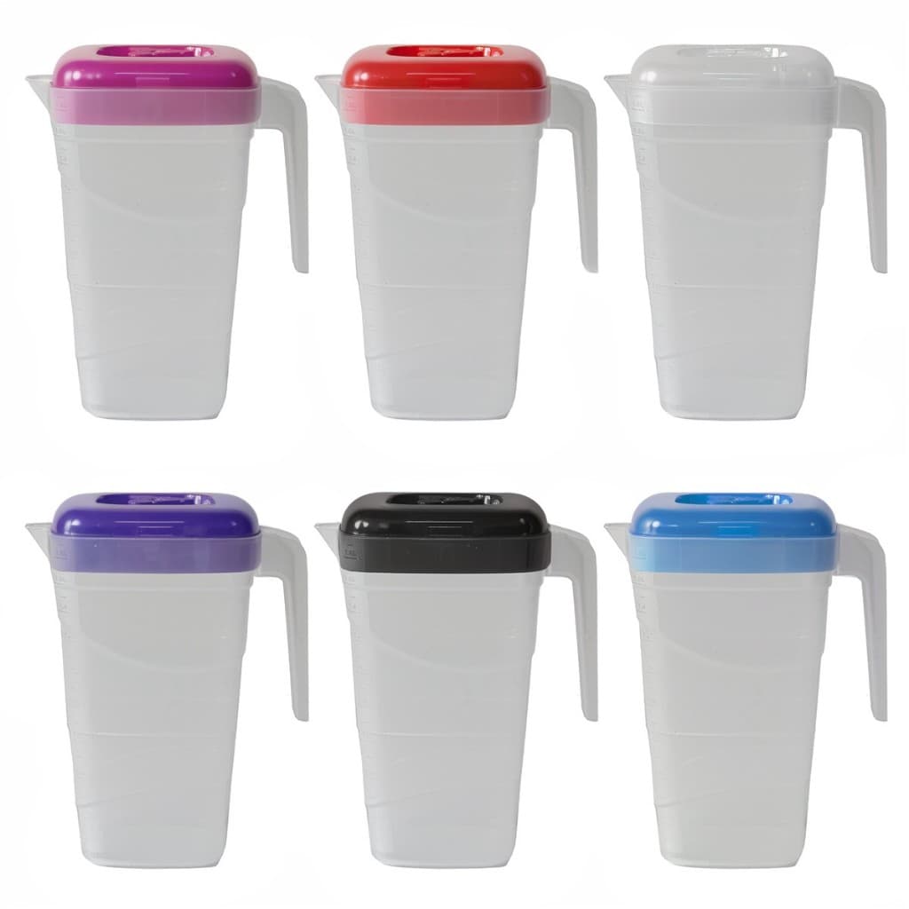 Jarra para suco Transparente 2 Litros Com Tampa Colorida Para Servir Suco Agua Bebidas