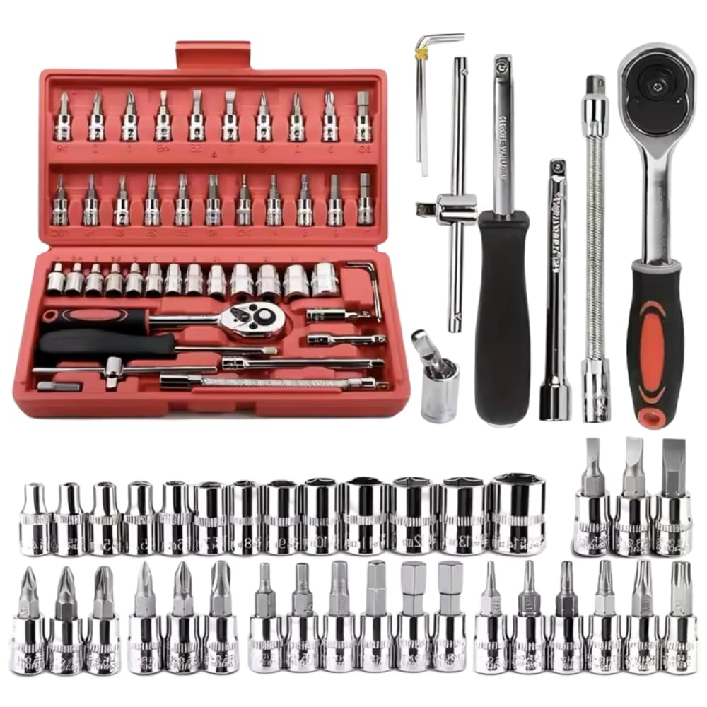 Kit De Ferramentas 40/46 Peças Jogo De Soquetes Chave Catraca Reversível Com Maleta Jogo De Ferramentas Completo