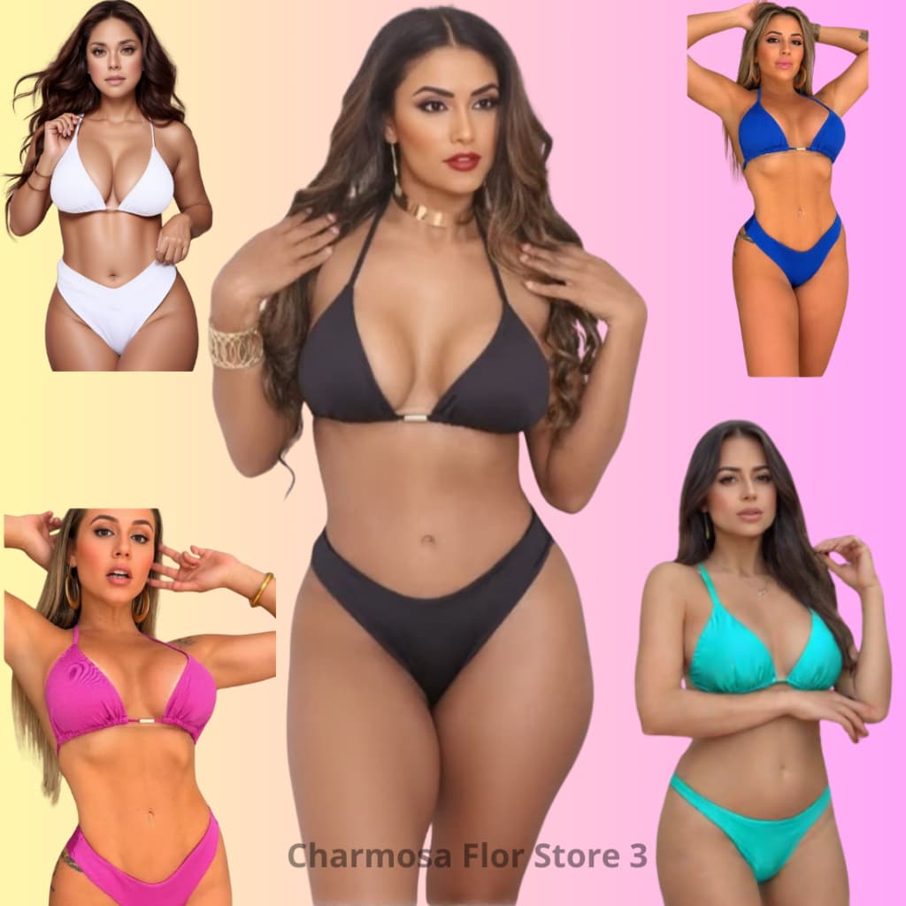 Kit 2 Biquíni Asa Delta Top Cortininha Com Bojo Removível Confortável Praia Piscina