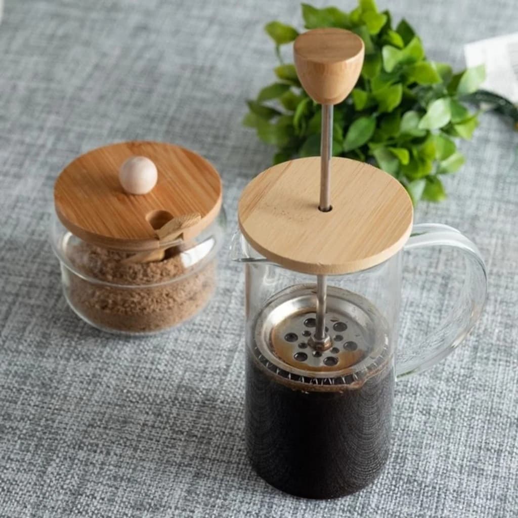 Cafeteira Prensa Francesa Vidro 600ml Com Tampa Bambu Café