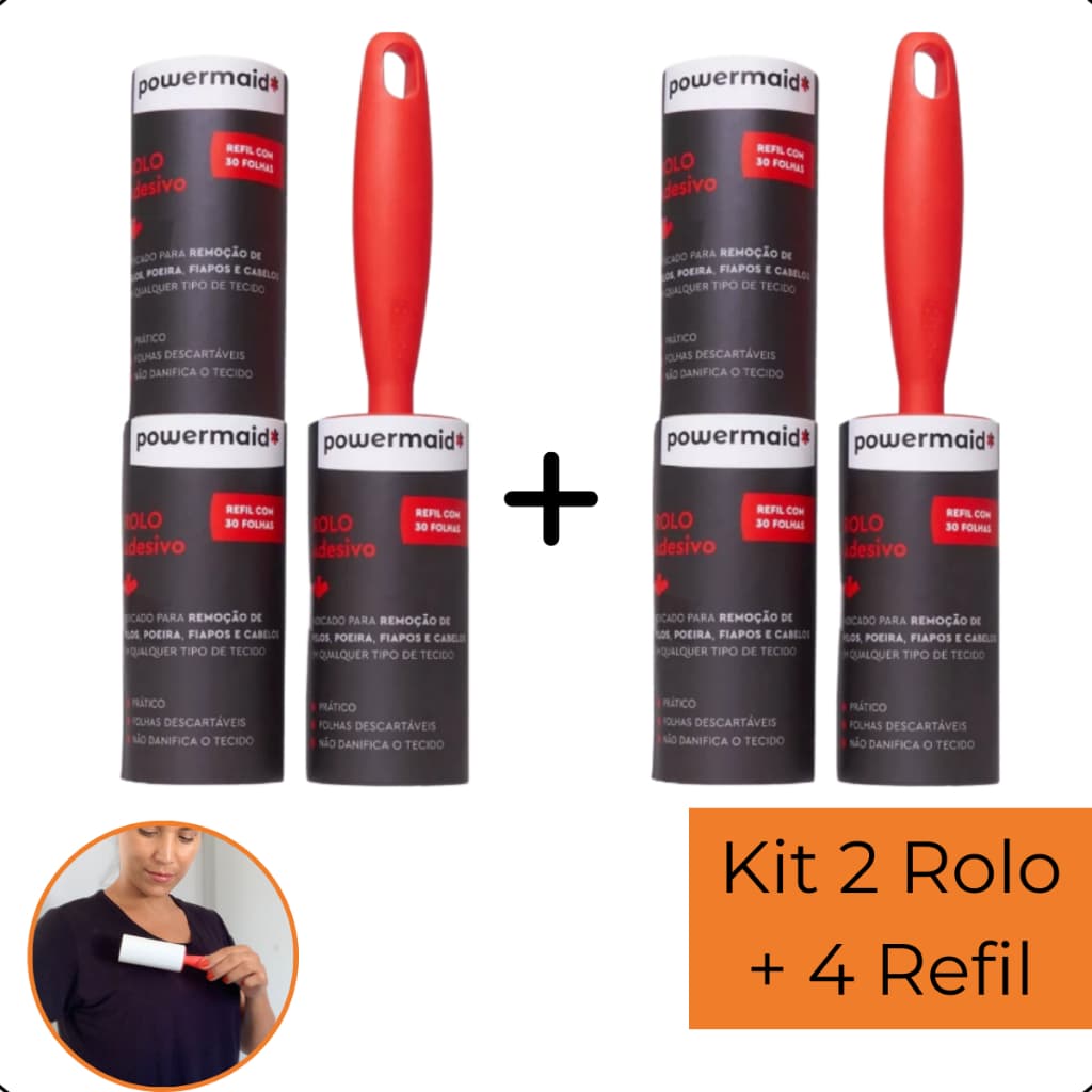 Kit 2 Rolo Adesivo Tira Pelo Roupa Pet Powermaid + 4 Refil