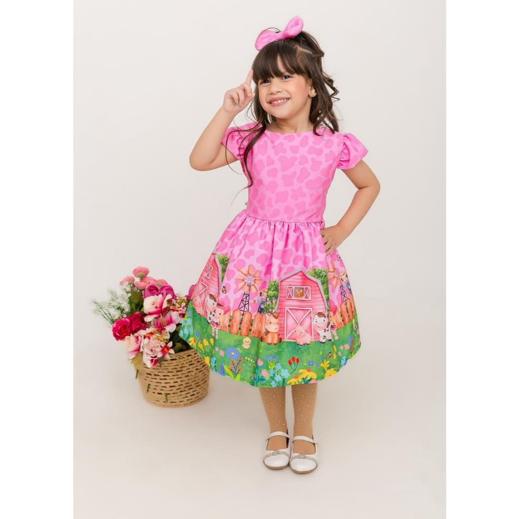 Vestido Infantil Fazendinha Rosa