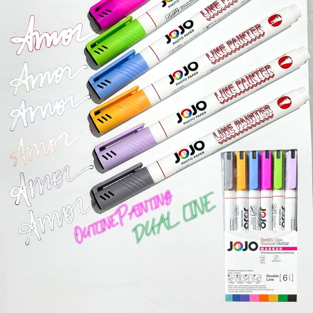 Kit Caneta Outline Marker Linha Dupla Metálica Arte Contorno Dual Line Papelaria Fofa Kawaii