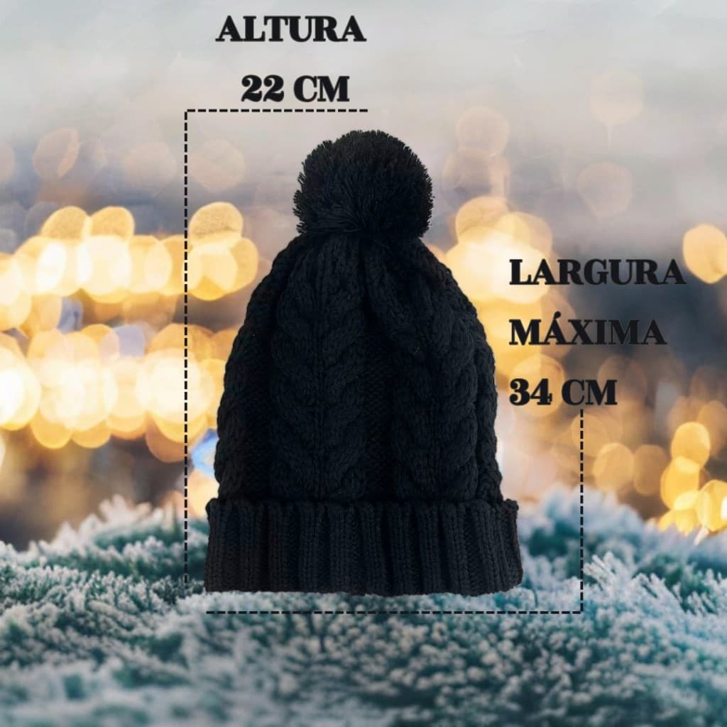Touca Preta Pompom: Lã Premium, Tricot, Ideal para Frio Intenso