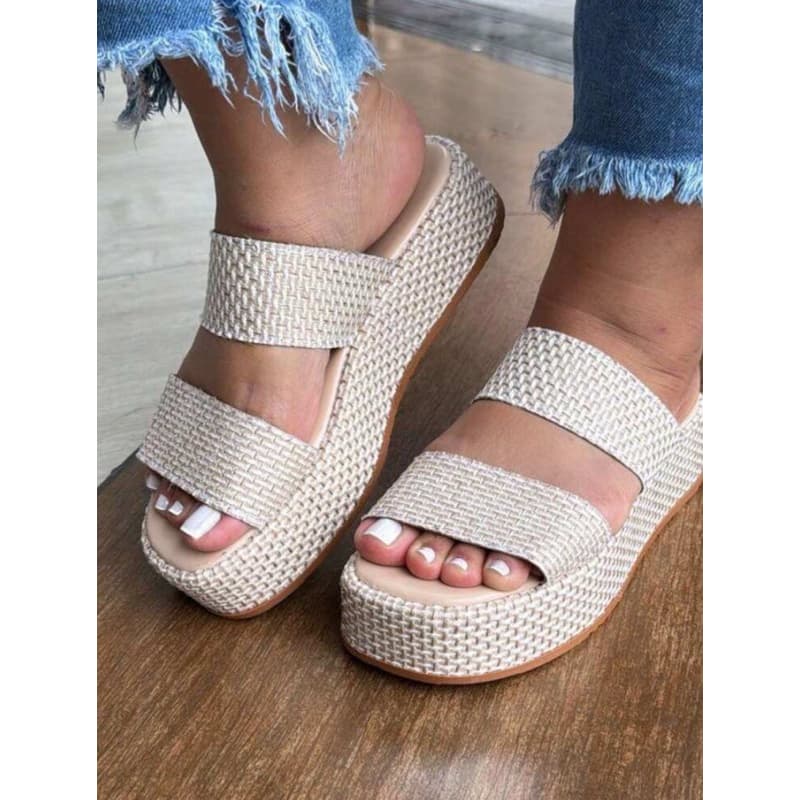 Sandália Feminina Plataforma Duas Tiras Palha Moda Blogueira