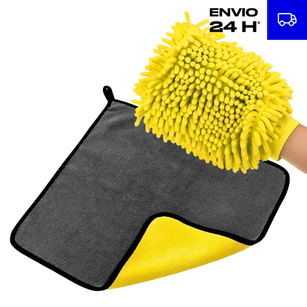 Kit Luva de Microfibra + Pano Automotivo P/ Lavagem e Acabamento, 40cm, 600gsm