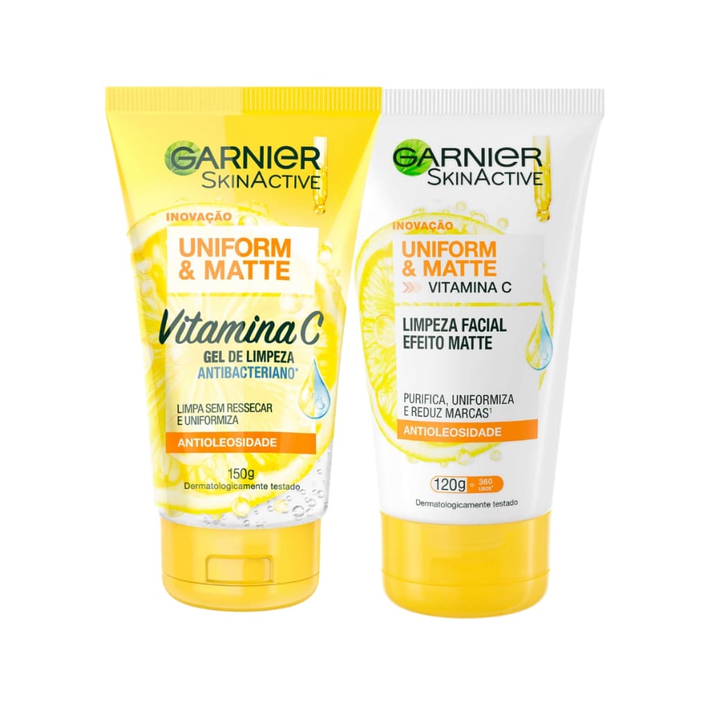 Kit Rotina Garnier Limpeza Facial Uniform&Matte Vitamina C Sabonete + Gel de limpeza