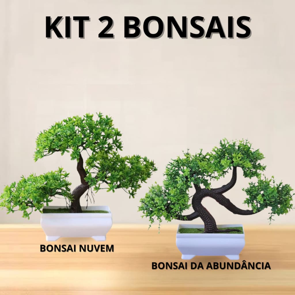 Kit 2 Bonsai Realistas Artificiais – Modelos Nuvem e Abundância para Decoração Sofisticada