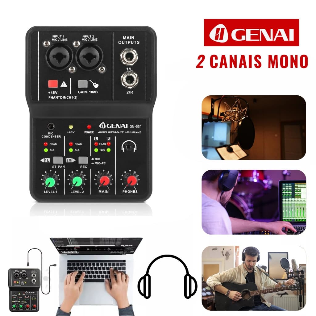 【GENAI】TEYUN-Placa De Som De Interface De Áudio Com Monitoramento, Guitarra Elétrica, Gravação Ao Vivo, Placa De Som Pro