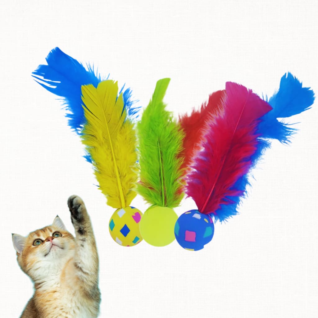 Bolinha para Gato Brinquedo Ping Pula Com Penas Coloridas - 1 Unidade