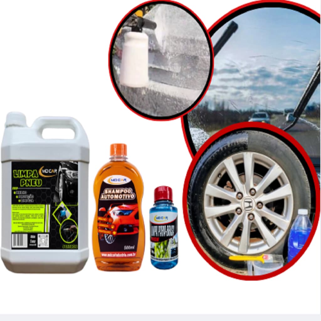 Limpeza Automotiva Profissional - MD CAR – Pretinho 5L + Shampoo 500ml + Limpa Parabrisa 100ml +KIT AUTOMOTIVO