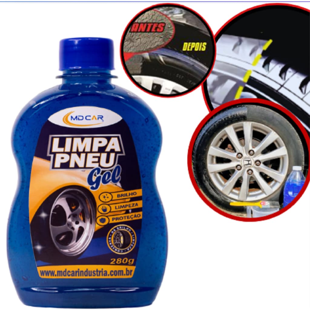 Pretinho para Pneu em Gel MD Car 280g – Limpa Pneu Gel - Efeito Molhado Imediato