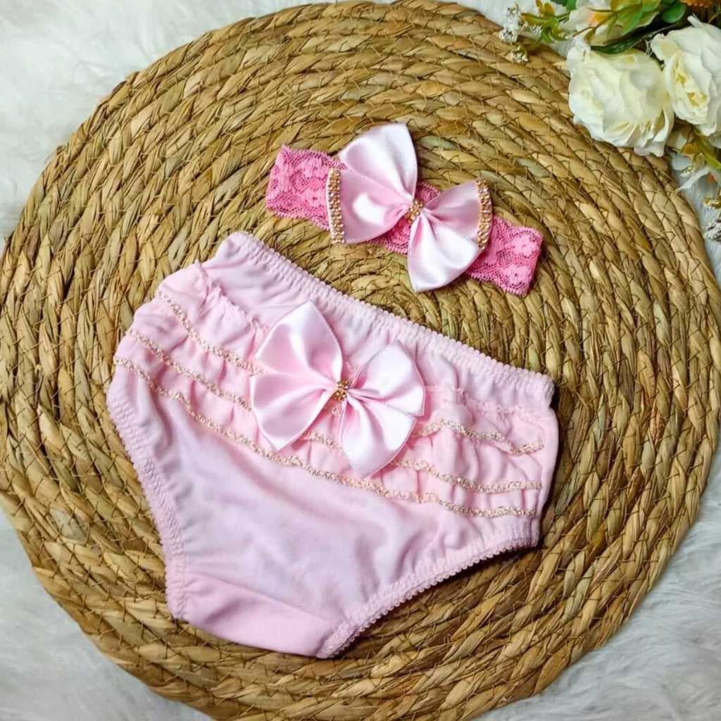 Calcinha Bunda Rica + Faixa de Cabelo - Veste de 0m a 1a (dependendo da criança)