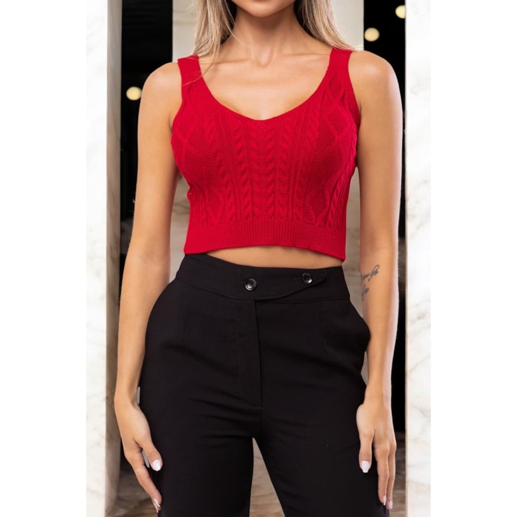 Regata Feminina Tricot Canelada Detalhada Verão