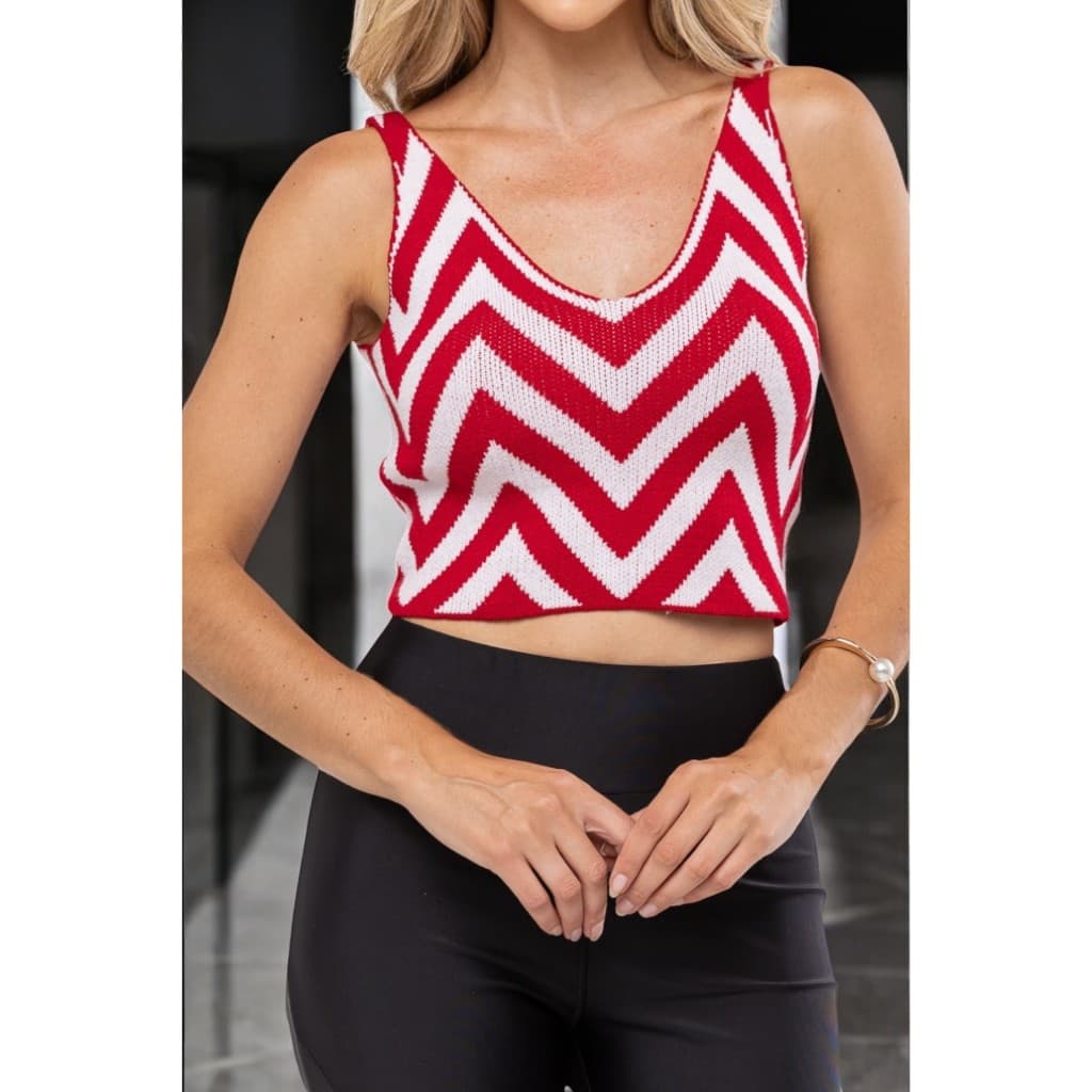 Cropped Regata Feminino Listrado Tricot