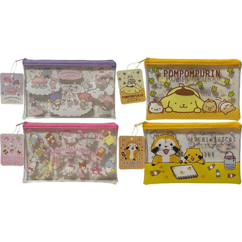 Direct from Japansanrio , Estojo Para Caneta Com Zíper De Vinil Plano De Anime Japonês Acessórios Múltiplas Bolsas Bolsa De Cosméticos (Pequenas Estrelas Gêmeas , Pompompurin , Personagens Sanrio , Rascal , O Guaxinim)