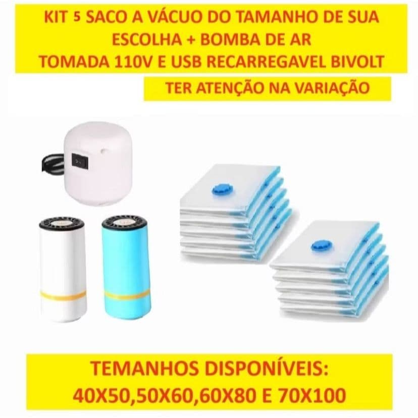 Conjunto Kit 12 Sacos A Vacuo Com A Bomba Recarregável Bivolt Ou Elétrica 110v Diversos Tamanhos