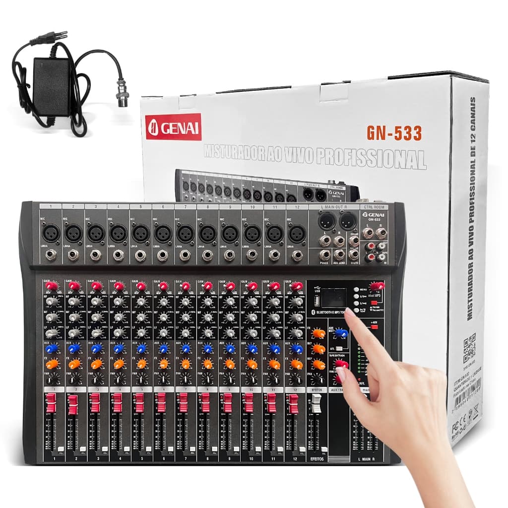 【GENAI】Mixer de áudio de estúdio profissional de 12 canais USB para reprodução e gravação DJ Mixer