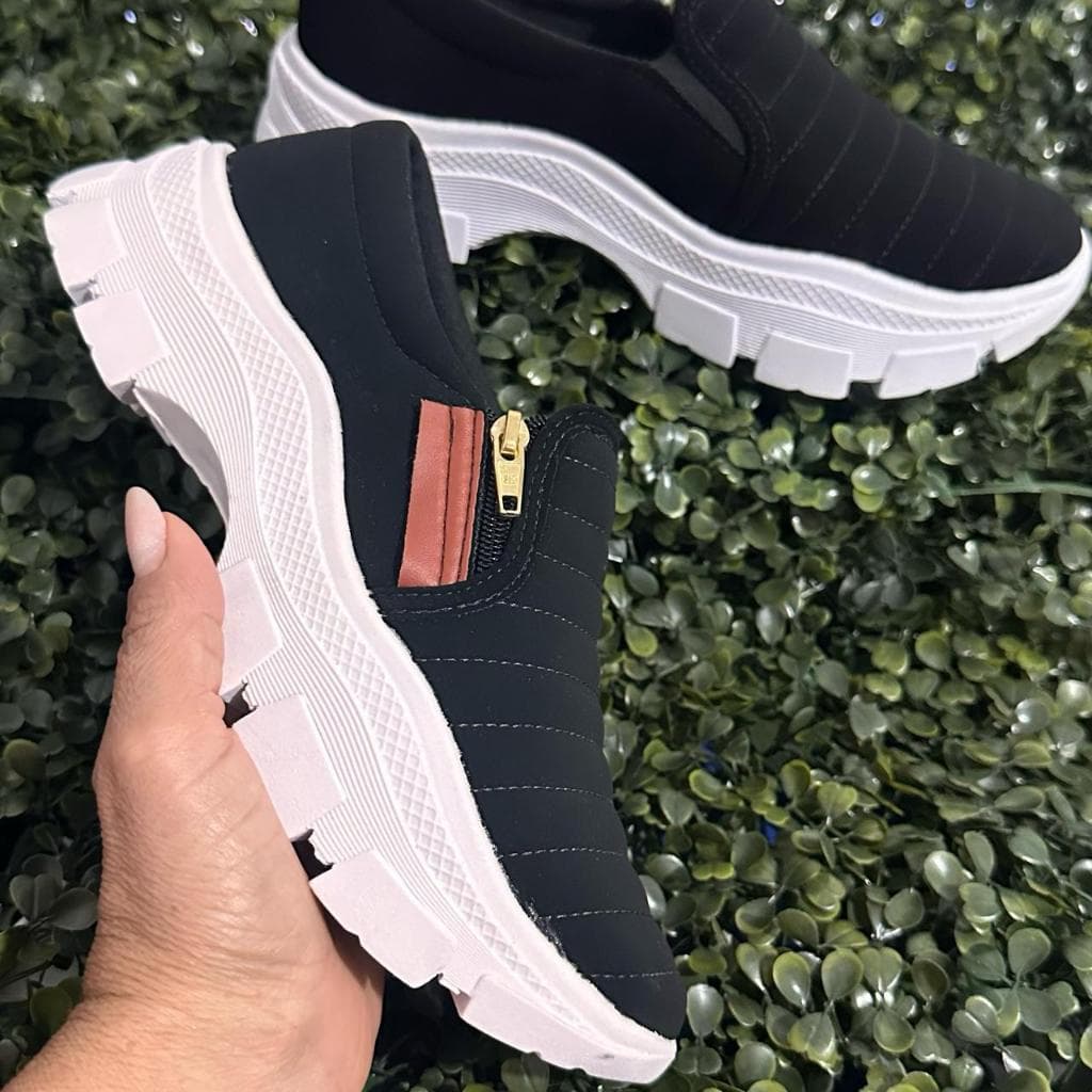 Tênis Feminino Slip On Sapatênis Sapatilha Casual Tratorado Com Ziper Confotável Envio Imediato