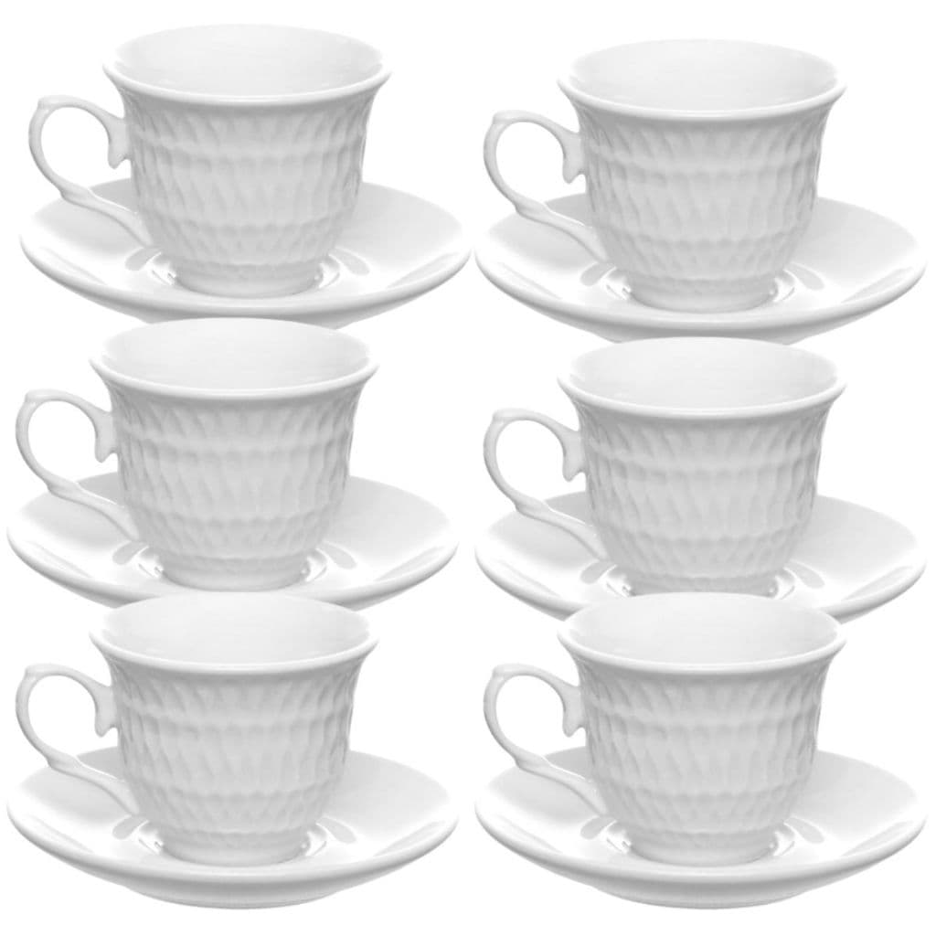 Kit Jogo de  Xicaras cafe expresso De Porcelana 65 ml Branco com 2 , 4 e 6 xicaras com Pires