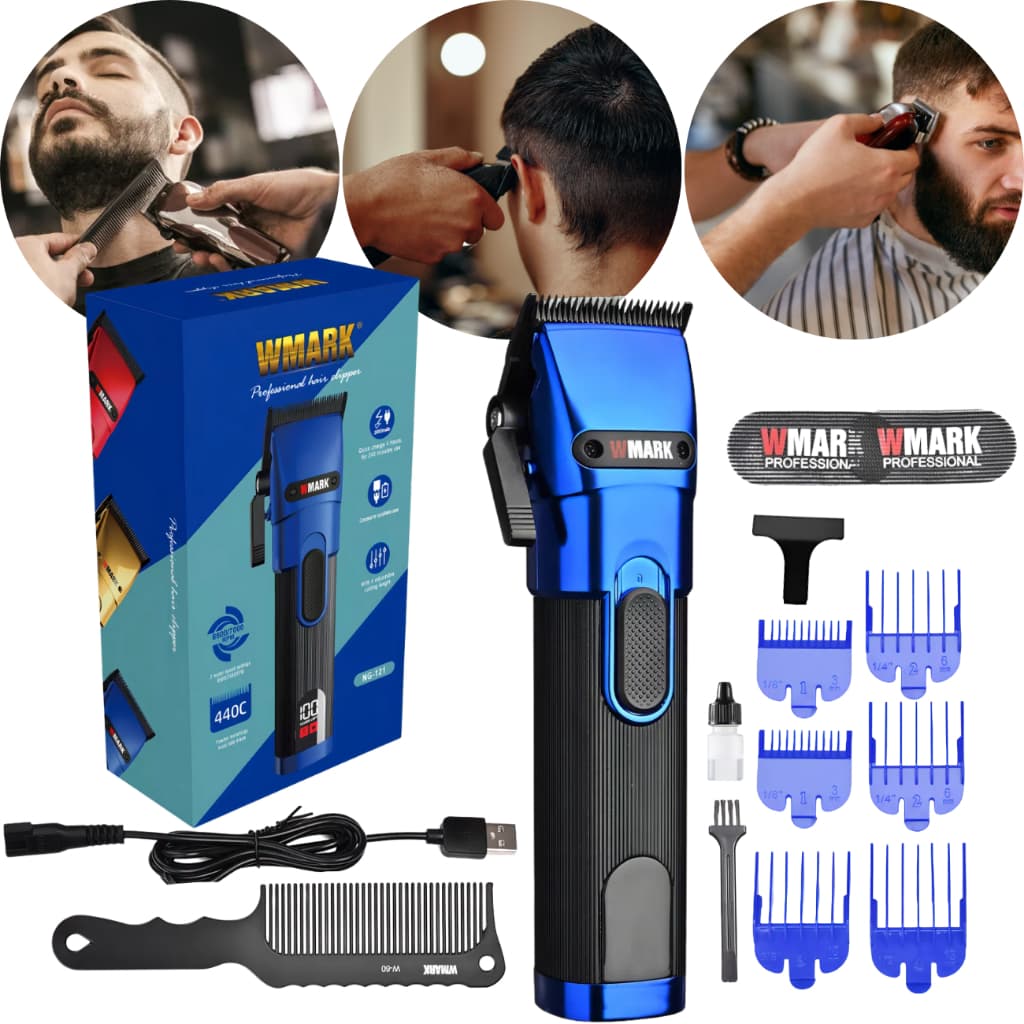 Maquina De Cortar Cabelo Profissional Sem Fio 6 Pentes Led