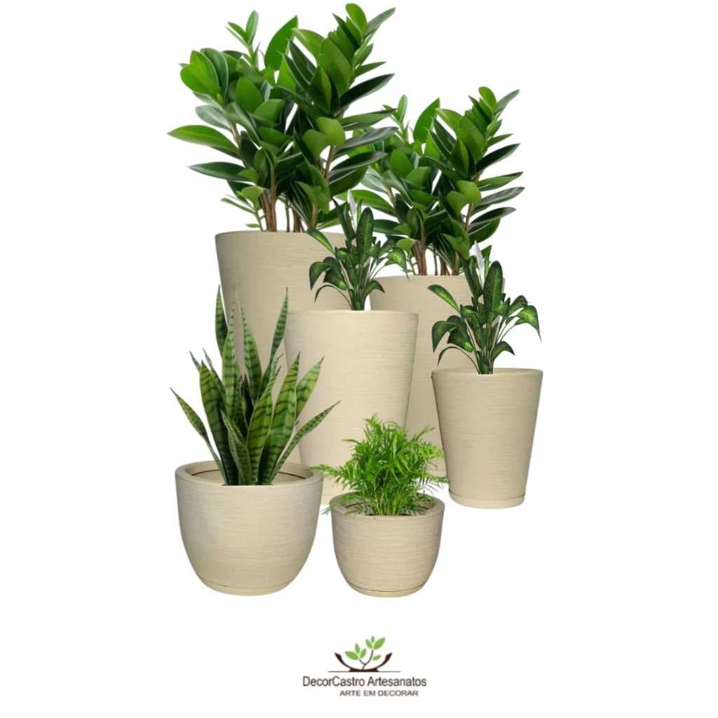 Kit 6 Vasos Para Plantas em Polietileno Escovado Coluna Redonda 1,2,3,4 Bojo 1,2 Jardim Casa
