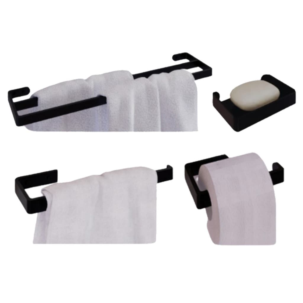 Kit Acessórios Para Banheiro Preto 4 Pçs Suporte de Sabonete