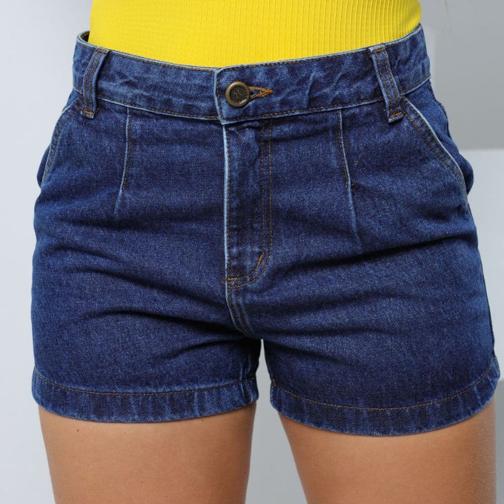 Short Curto Mom Jeans Feminino Cintura Alta Baggy Barra Feita Com Bolso Social