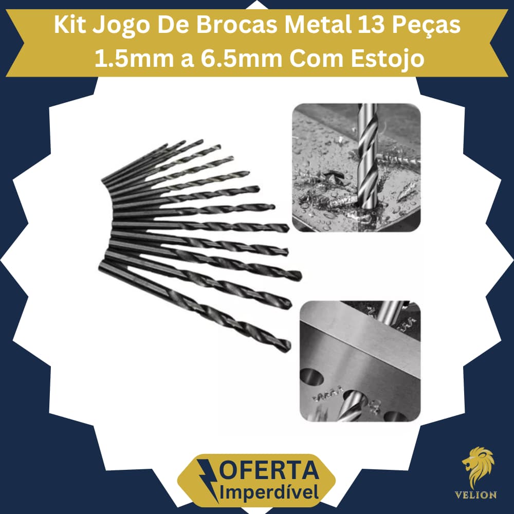 Jogo 13 Peças de Brocas Para Metal Kit de 1.5mm a 6.5mm Profissional Ferramentas Furadeira