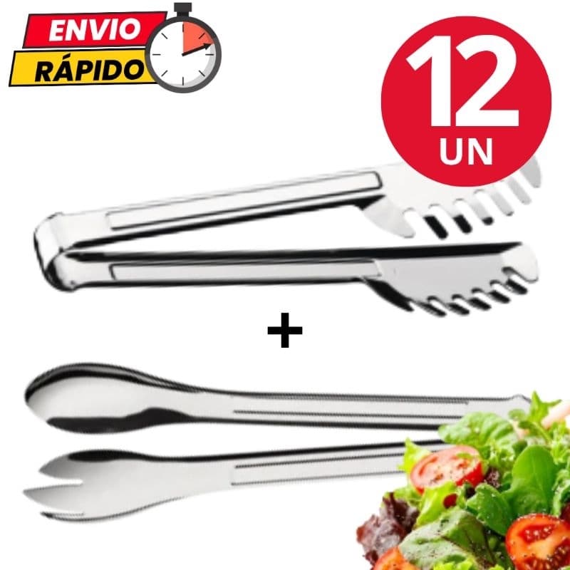 Kit 6 Pegadores de Massa 6 Pegadores de Salada em Aço Inox Para Cozinha Casa Restaurante Buffet