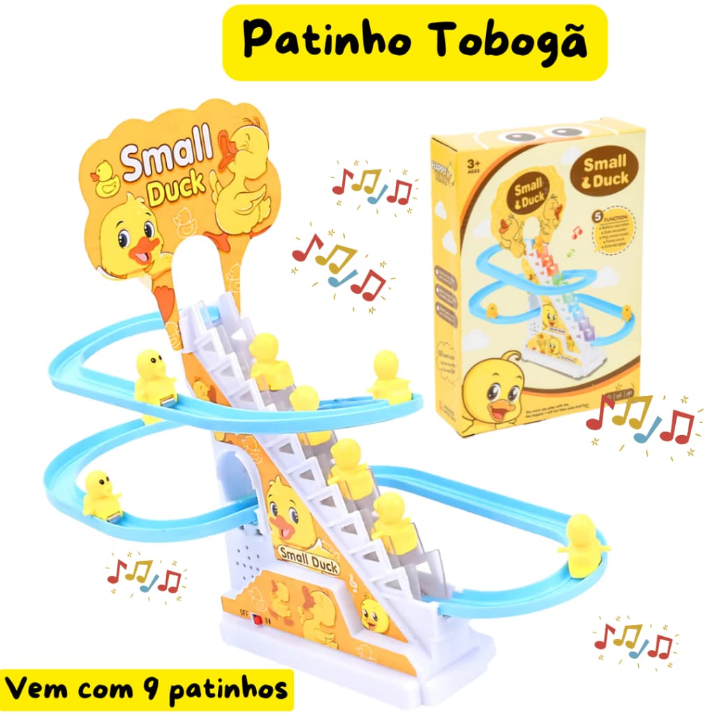 Brinquedo Pista Pato Patinho Escorrega Tobogã Escada Musical com Som e Led Menino e Menina
