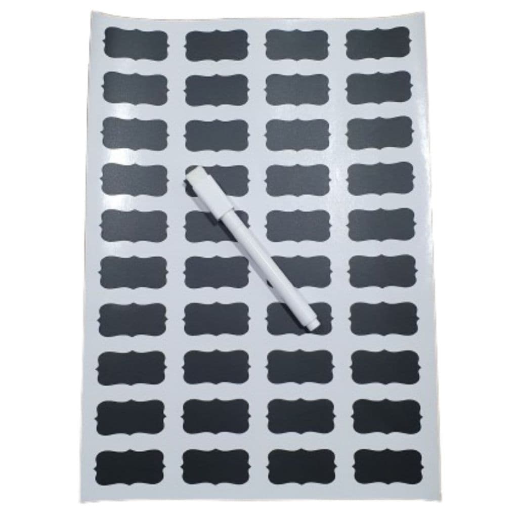 40 Etiquetas Adesivas Lousa Apagável 4x2cm para Temperos + Caneta Giz