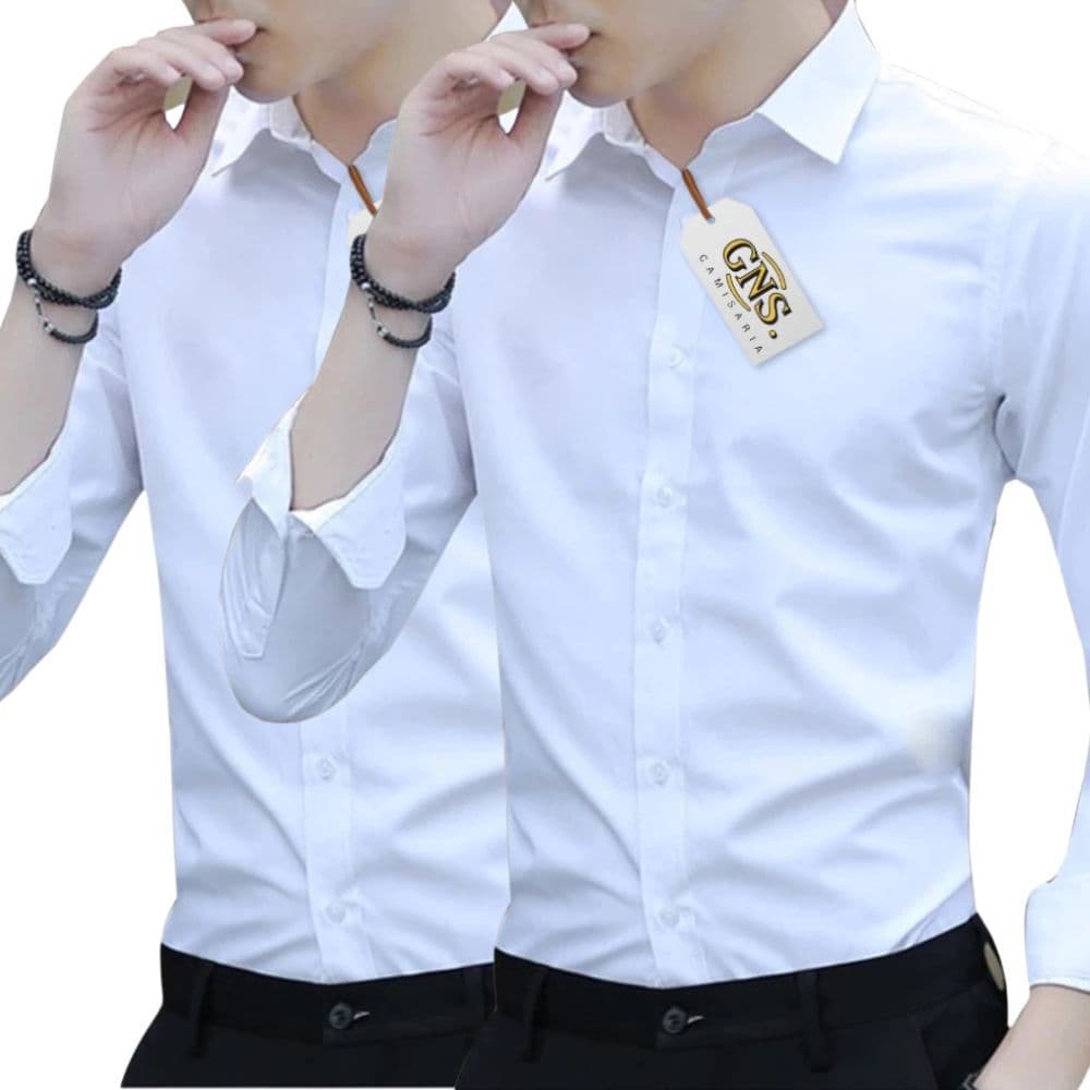 kit 02 Camisas Social Masculina Estilo tendência Slim , manga longa branca luxo tecido premium