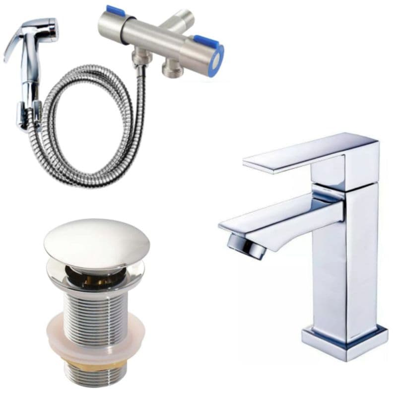 Kit De Banheiro Moderno Acessórios Completo Torneira inox Válvula Click Ducha Higiênica com Registro