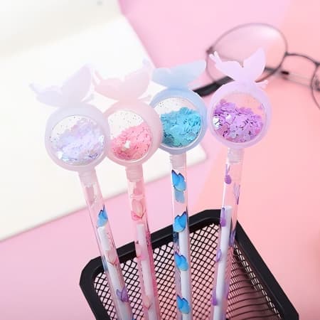 Canetas Gel Kit Com 12 Peças Ponta fina formado borboletas Kawai 4 cores tinta preta ponta fina