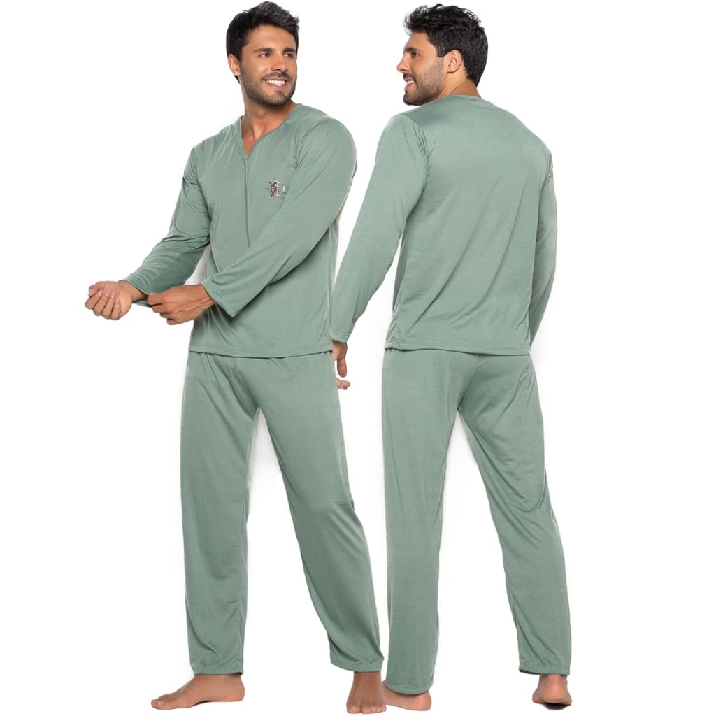 Pijama Longo Adulto Masculino Blusa Manga Comprida Calça 009