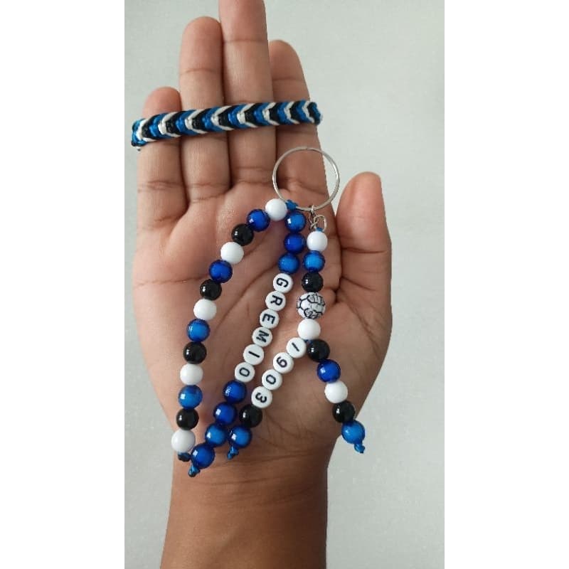 Kit de Chaveiro +  Pulseira em macramê do Grêmio