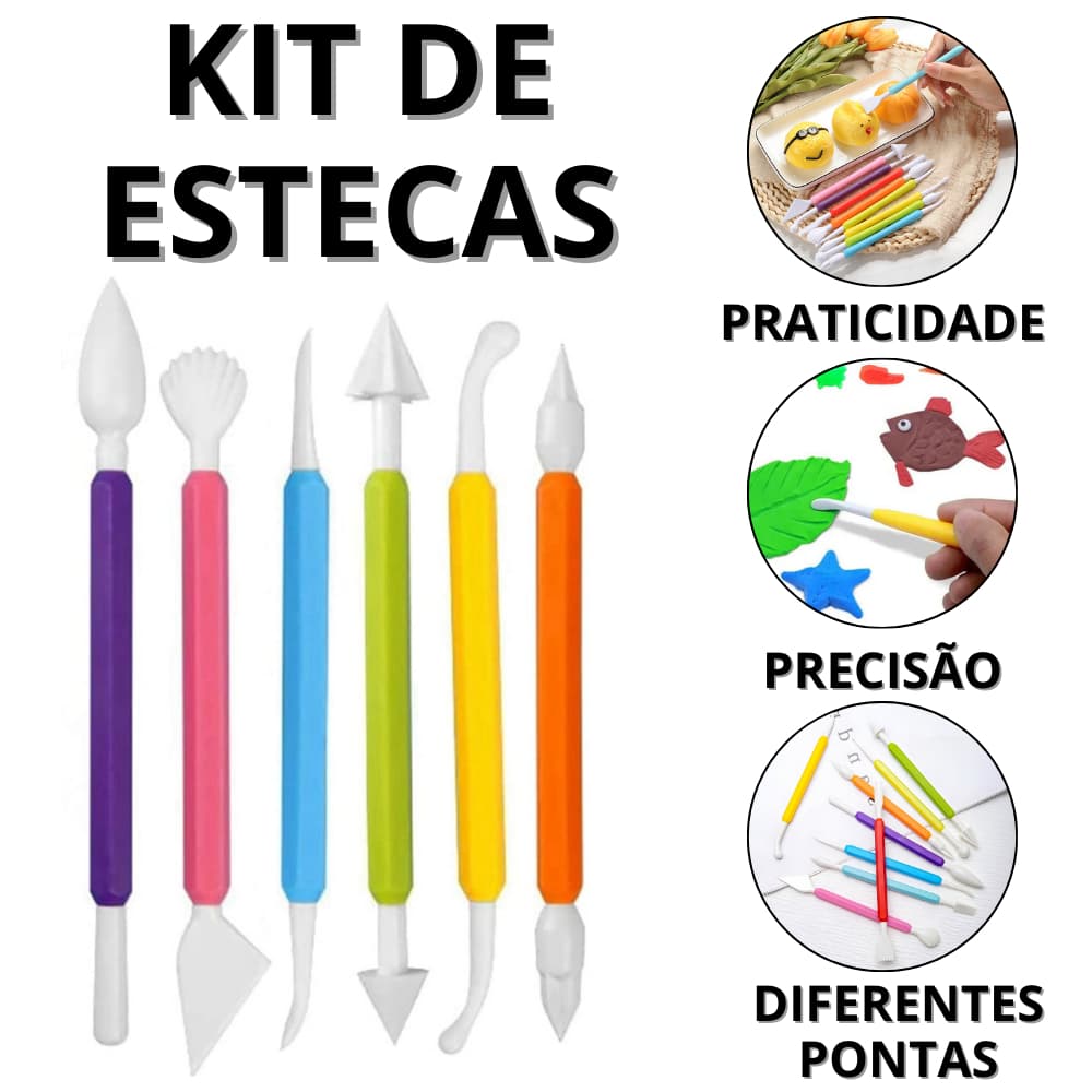 Kit Estecas Para Biscuit Esteca 9 Peças Para Modelagem Confeitaria Pasta Americana Massa Cozinha