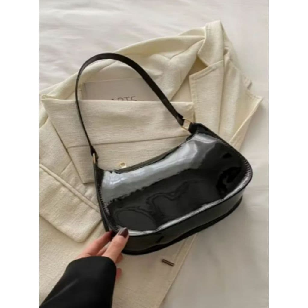 Bolsa Feminina Brilhante de Ombro com Fechamento de Zíper