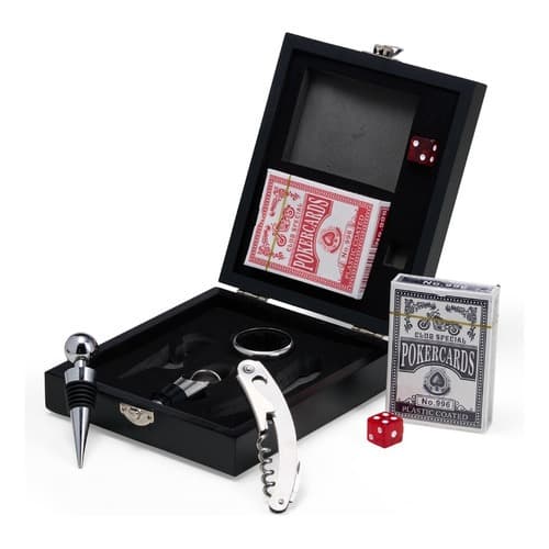 Kit Abridor de Vinho Inox Luxo + Jogo De Baralho e Dado