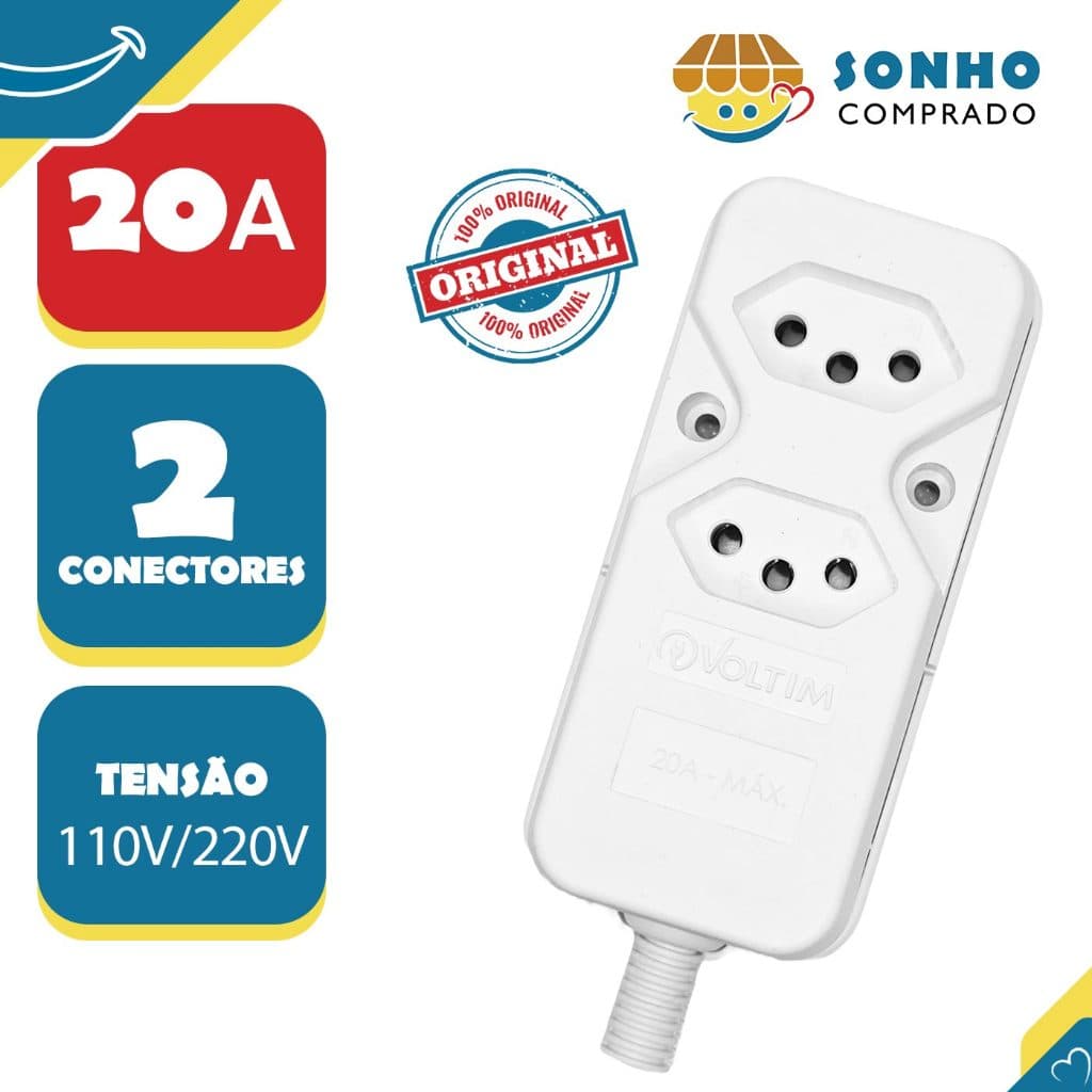 Tomada em Barra múltipla c/prensa cabo dupla 2 Tomadas 20A BRA V-95/2 Voltim
