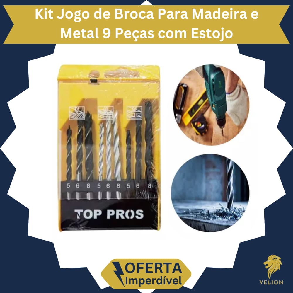 Jogo de Brocas 9 Peças Para Madeira e Metal Kit 5, 6 e 8mm Profissional Furadeira Ferramentas