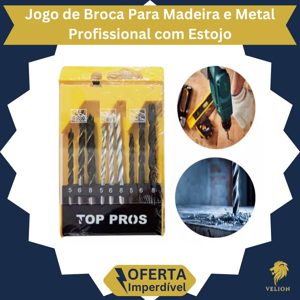 Jogo de Brocas para Metal e Madeira Multiuso Kit Profissional Furadeira Ferramentas
