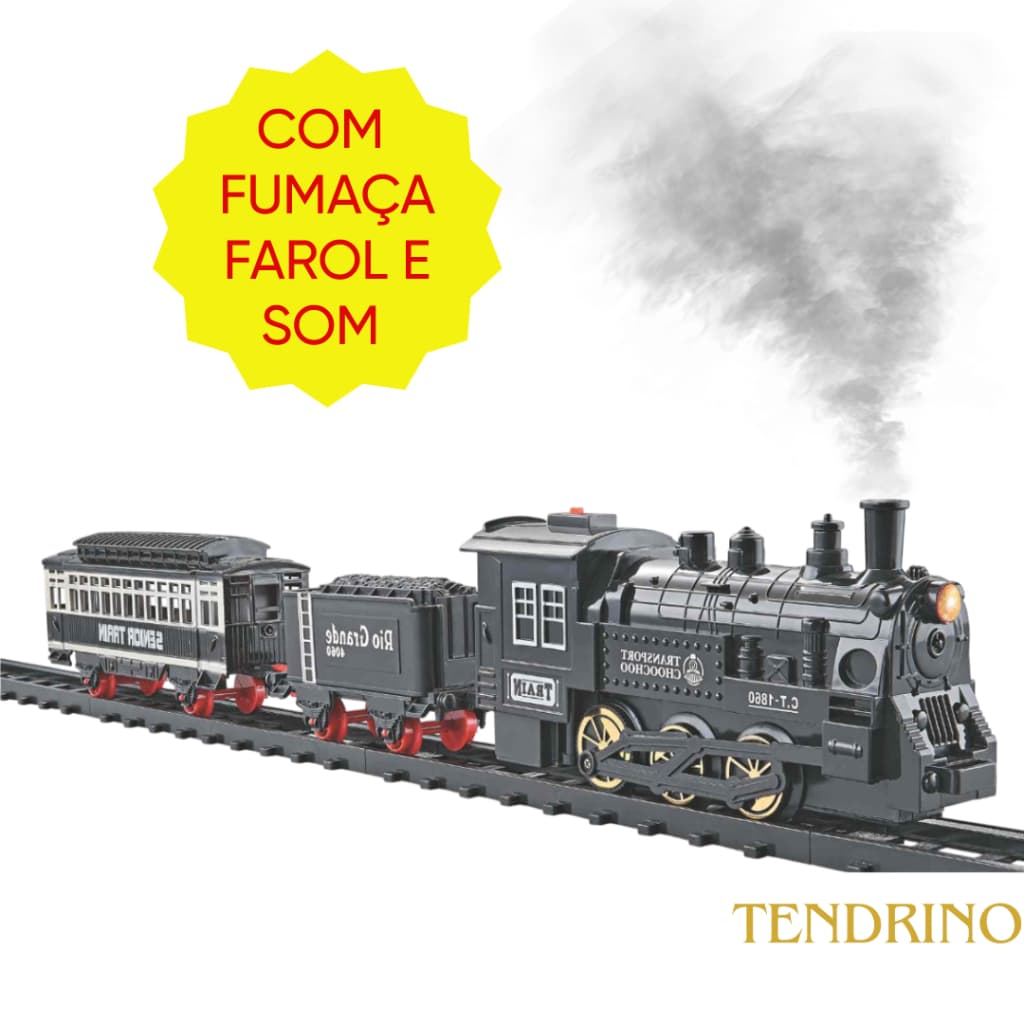 Trem Realista Locomotiva Solta Fumaça Tem Som e Farol Acende 18 Peças - Original Braskit
