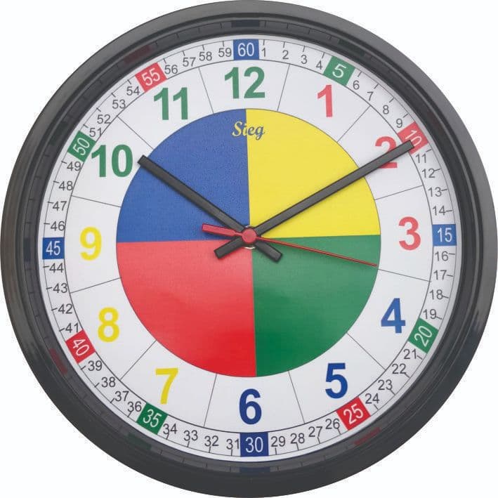 Relogio de Parede Redondo Preto Educativo 28Cm
